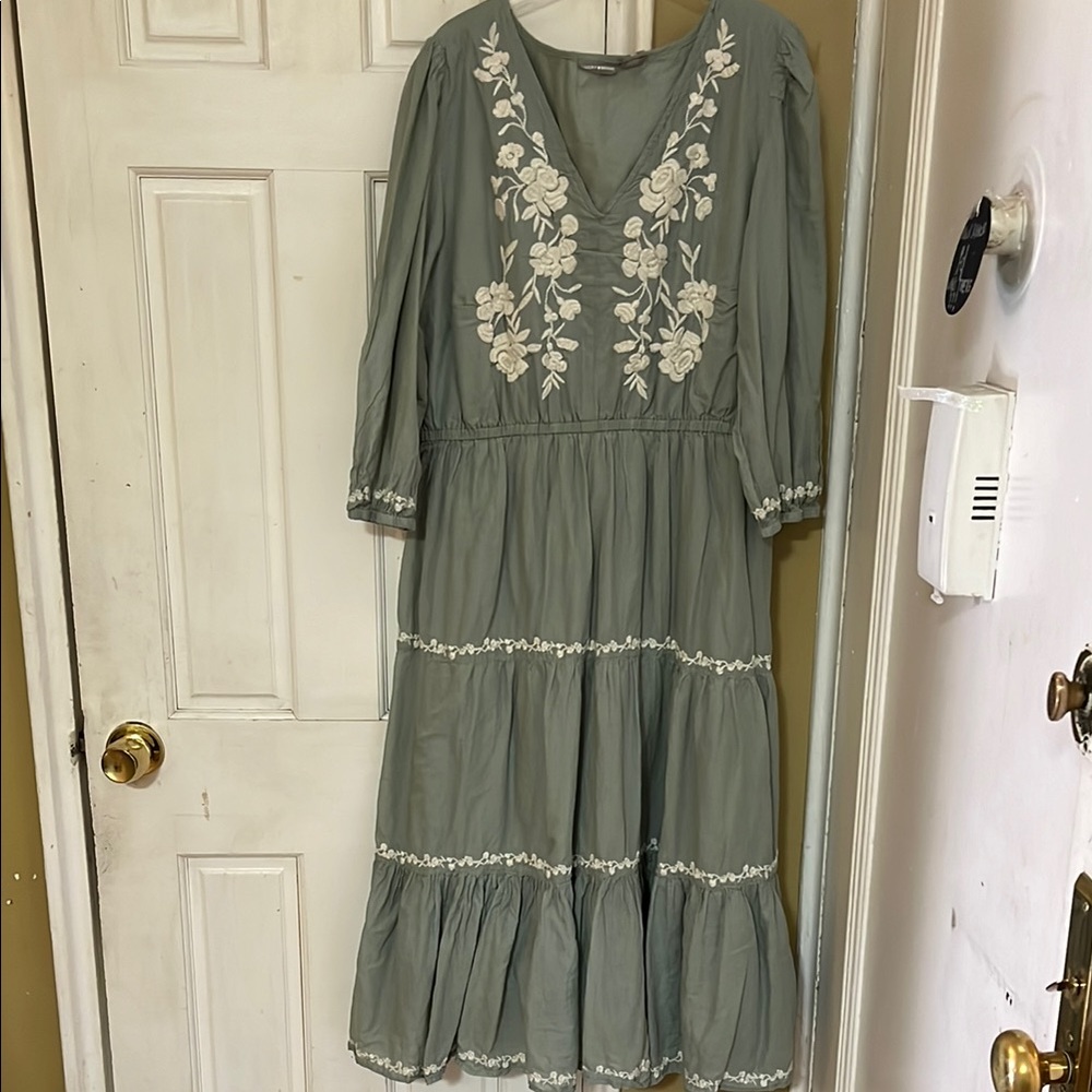 Lucky Brand Floral Embroidered Midi 100% Cotton Dress - Picture 2 of 7